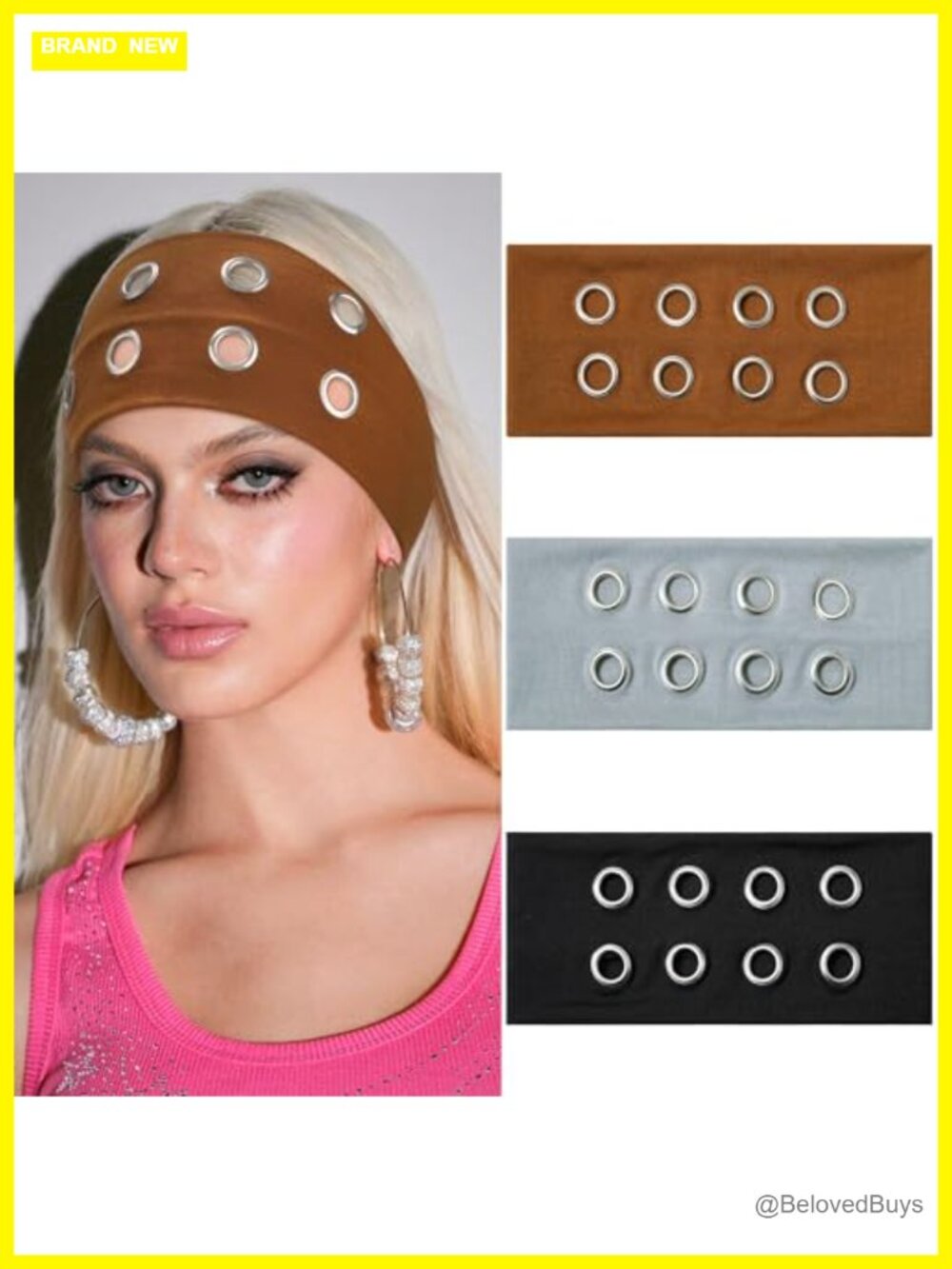 3Pc Wide Grommet Headband Elastic Hair Band Y2K Punk Grunge Hair Accessory